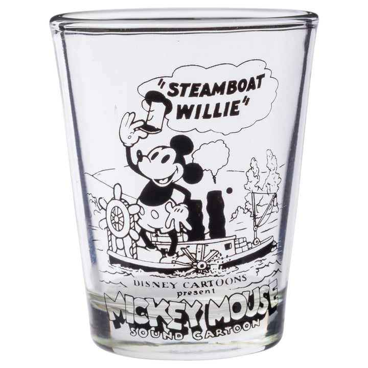 Silver Buffalo Disney 100 Classic 1928 Steamboat Mickey Vintage Sketch Mini Glasses 4 Pack, 1.5 Ounces