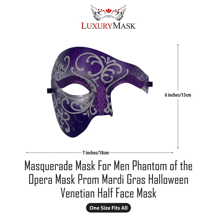 Masquerade Mask For Men Phantom Of The Opera Mask Prom Mardi Gras Haloween Venetian Half Face Mask Purple-silver One Size