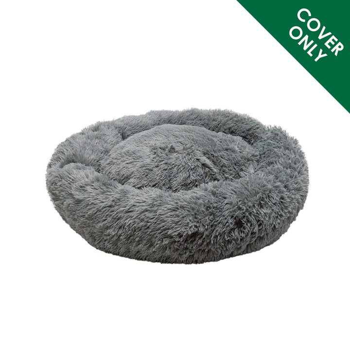 Furhaven Replacement Donut Dog Bed Cover Plush Long Faux Fur Calming Cuddler, Machine Washable - Gray, Large Cover Only 36.0"L x 36.0"W x 0.3"Th Long Faux Fur (Gray)