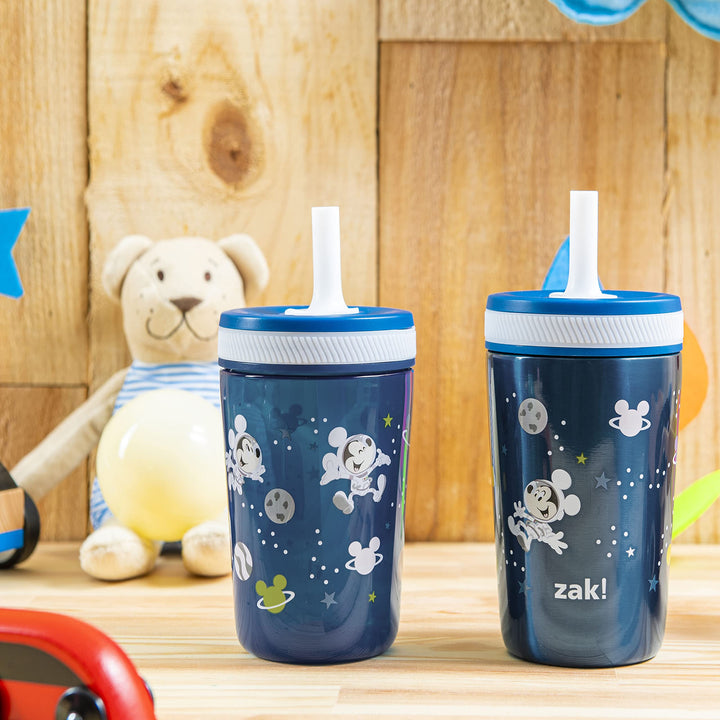 Zak Designs Disney Mickey Mouse Kelso Tumbler Set, Leak-Proof Screw-On Lid with Straw, Bundle for Kids Includes Plastic and Stainless Steel Cups with Bonus Sipper (3pc Set, Non-BPA)15 fl oz. Classic