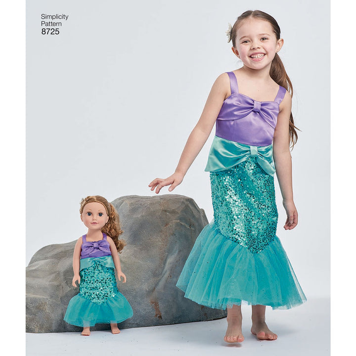 Simplicity 8725 Disney Princess Ariel Halloween Costume Sewing Pattern, for Girls and Dolls Sizes 3-8