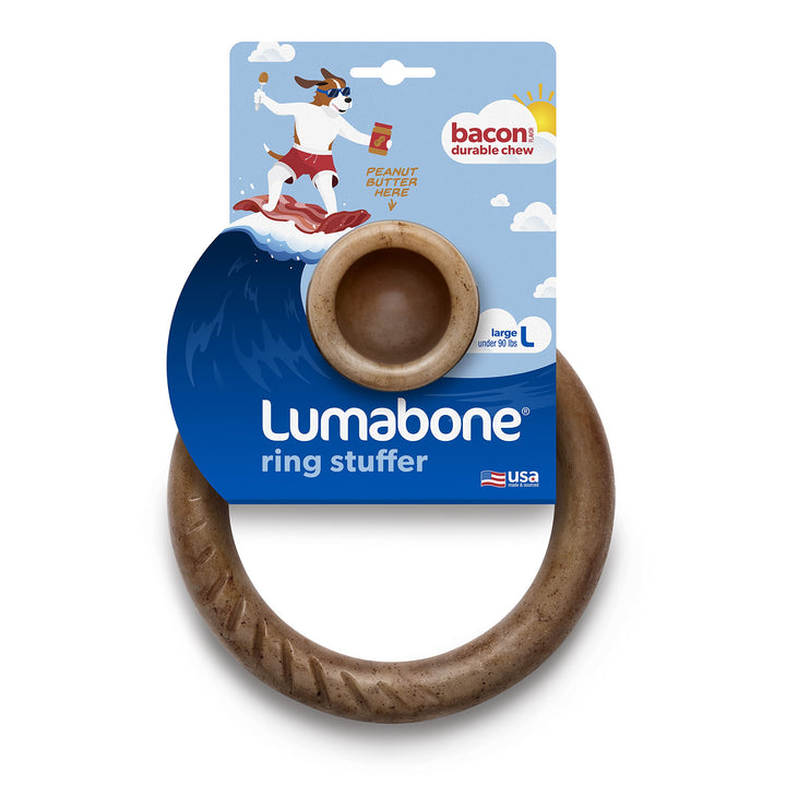 Ring Stuffer Durable Chew Toy for Aggressive Chewers, Real Bacon, Made in USA, Large