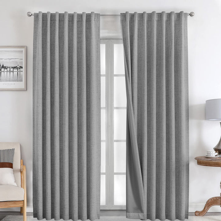 Joydeco 100% Black Out Curtains 63 inch Long 2 Panels Burg Natural Blackout Linen Drapes for Bedroom Living Room Darkening Curtain Thermal Insulated Back tab Rod Pocket(37x63 inch,Sage Green) Sage Green 37"W x 63"L (Pack of 2)