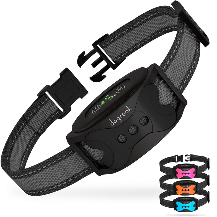 DogRook Rechargeable Dog Bark Collar - No Shock Dog Training Smart Collar - Beep & Vibrating Dog Collar - Anti Bark Collar for Large Dog, Medium & Small Dog - No Shock Bark Collar - 12-110 lbs Black