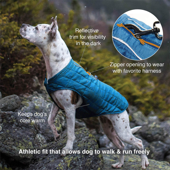 Kurgo Loft Dog Jacket, Reversible Dog Coat, Wear with Harness or Sweater, Water Resistant, Reflective, Winter Coat For Large Dogs (Coastal Blue, L)