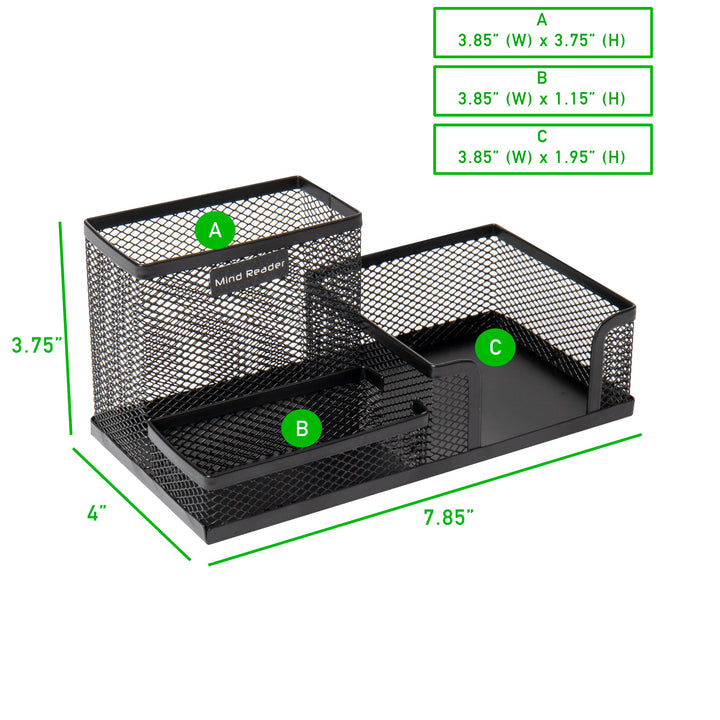 Mind Reader Desktop Organizer, Pen Holder, Clip Basket, Storage, Office, Metal Mesh, 8.07" L x 4.13" W x 3.94" H, Black