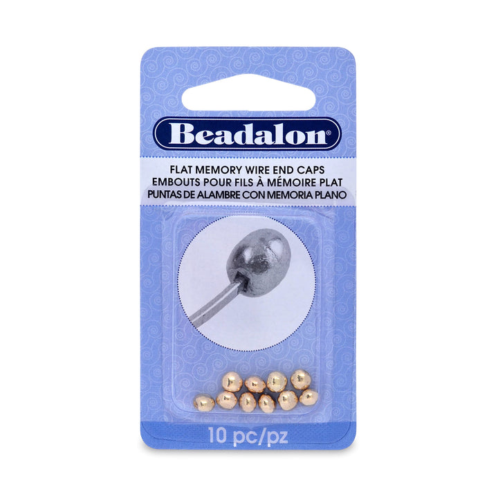 Beadalon Flat Memory Wire End Cap, 0.19 in x 0.15 in, 5 mm x 4 mm, Gold Color, 10 pc Pack of 10 Oval/Flat