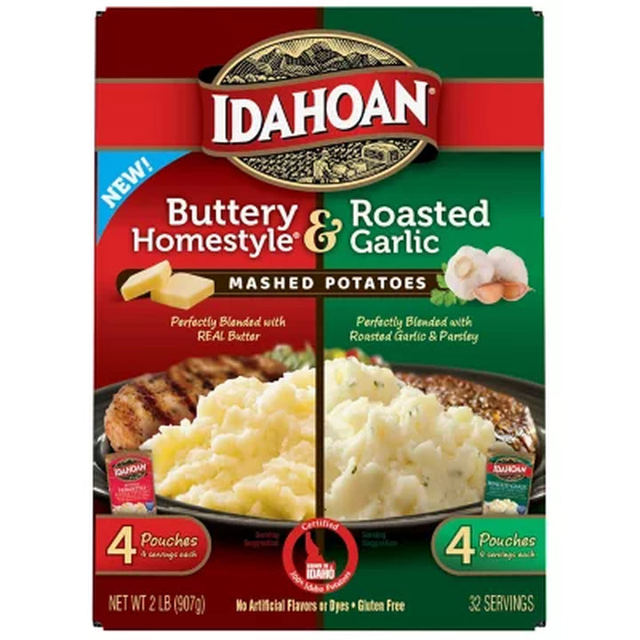 Idahoan Instant Mashed Potatoes, Buttery Homestyle and Roasted Garlic 8 Pk.