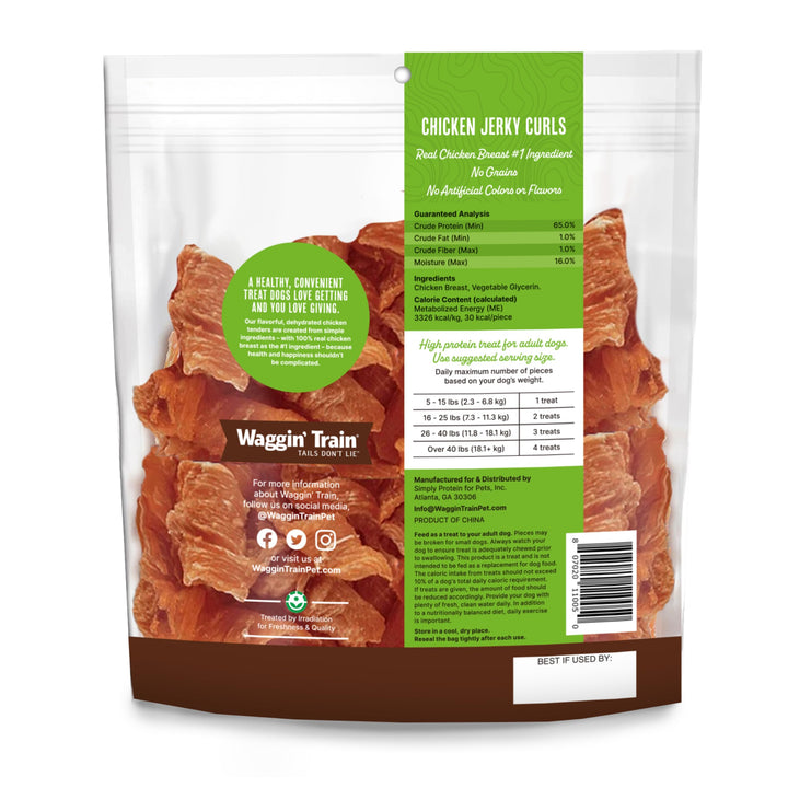 Waggin' Train Chicken Jerky Curls Limited Ingredient, High Protein, Grain Free Dog Jerky Treat - 16 oz. Pouch 1 Pound (Pack of 1)