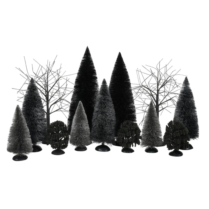 Department 56 Village Collection Accessories Halloween Dark Forest Landscape Bushes and Trees Figurine Set, Sizes Vary, Black