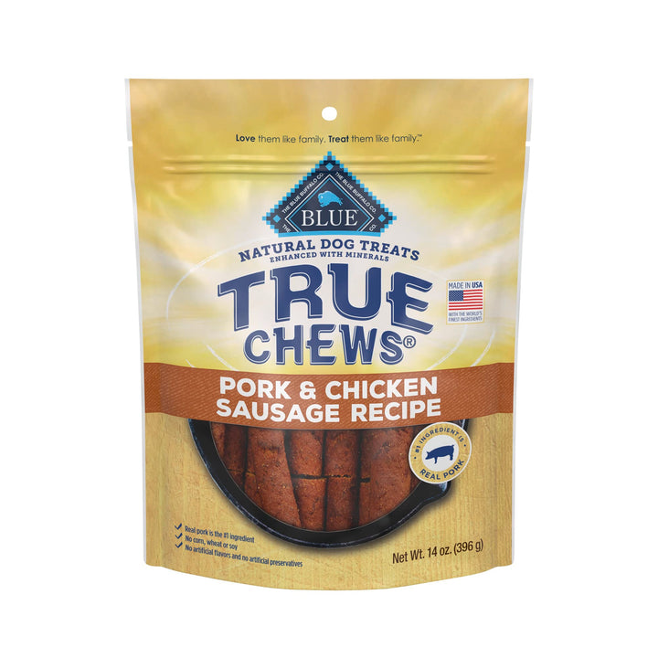 Blue Buffalo True Chews Premium Natural Dog Treats, Pork and Chicken Sausage 14 oz bag Pork & Chicken 14 Ounce (Pack of 1)