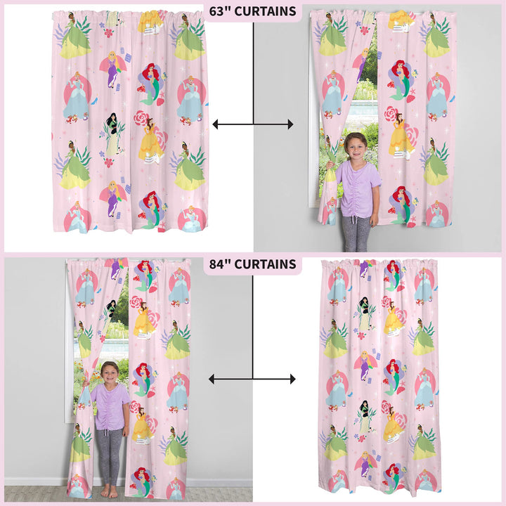 Disney Princess Kids Room Window Curtains Drapes Set, 82 in x 63 in, "Official" Disney Product By Franco Disney Princess