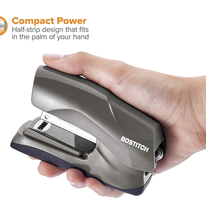 Bostitch Office Heavy Duty Stapler, 40 Sheet Capacity, No Jam, Half Strip, Fits into the Palm of Your Hand, For Classroom, Office or Desk, Gray Gray, Compact