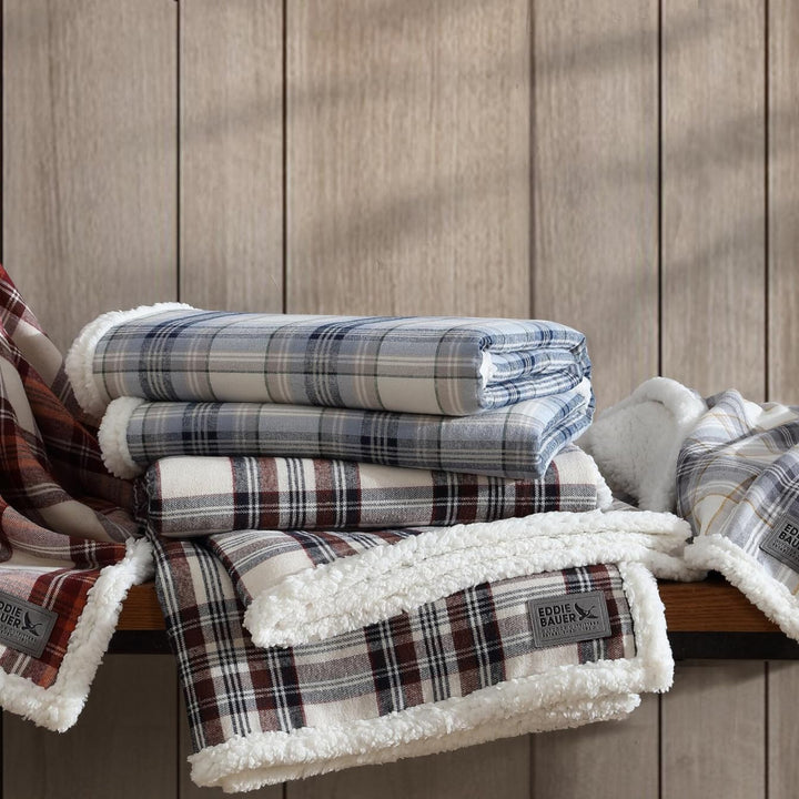 Eddie Bauer - Throw Blanket, Super Soft Reversible Sherpa Fleece Bedding, Ideal Christmas & White Elephant Gifts, Cozy Plaid Throw Blankets for Couch (Edgewood Red, Throw) Edgewood Red Sherpa Throw