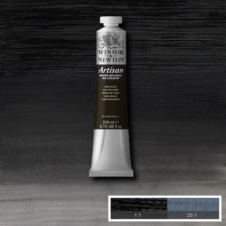 Winsor & Newton Artisan Water Mixable Oil Colour, 6.75-oz (200ml), Lamp Black 200-ml Tube