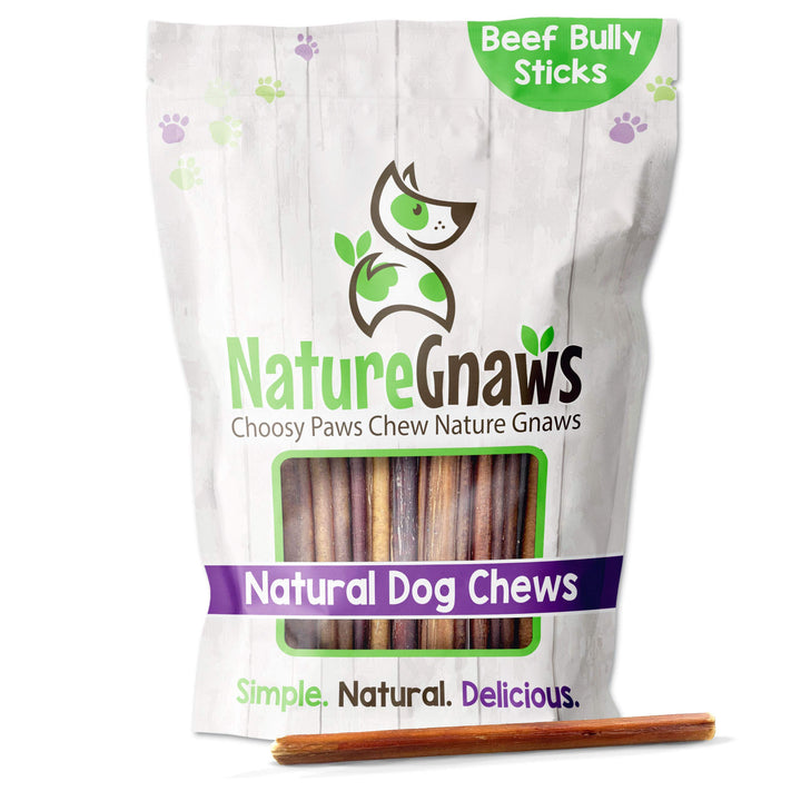 Nature Gnaws Thin Bully Sticks for Small Dogs - Premium Natural Tasty Beef Bones - Simple Long Lasting Dog Chew Treats - Rawhide Free 5-6 Inch 8 Ounce (Pack of 1)