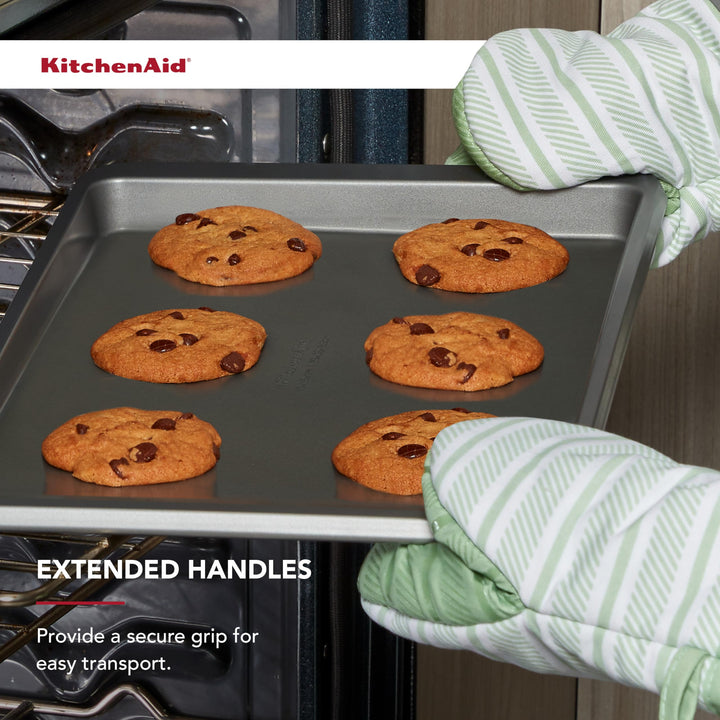 KitchenAid Nonstick 10 x 15 in Cookie Slider with Extended Handles for Easy Grip, Aluminized Steel to Promoted Even Baking, Dishwasher Safe,Contour Silver