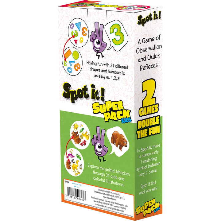 Zygomatic Spot It! Super Pack - 2 Fun Editions Bundle with 123 & Animals Jr. Game for Ages 4+, 2-8 Players Super Pack Kids