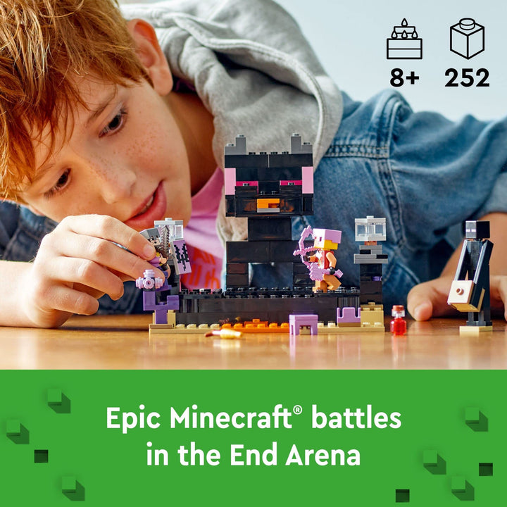 LEGO Minecraft The End Arena 21242, Player-vs-Player Battle Playset with Lava, Ender Dragon and Enderman Figures, Action Toys for Kids 8 Plus Years Old Golden