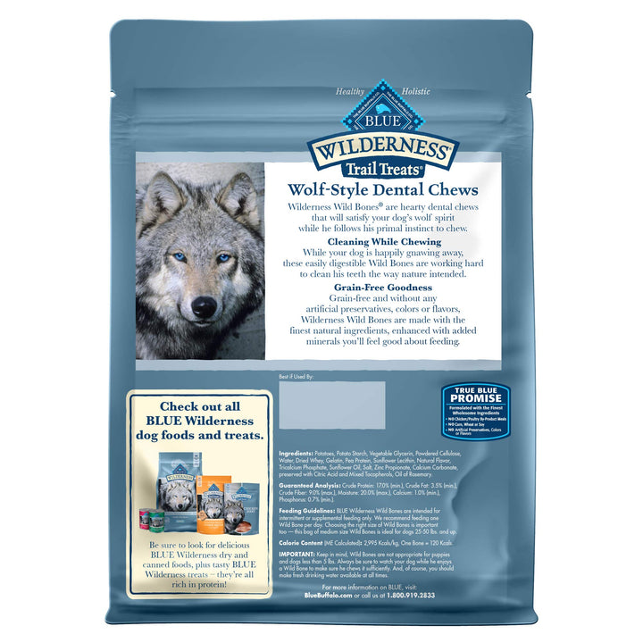 Blue Buffalo Wilderness Wild Bones Grain Free Dental Chews Dog Treats, Medium 10-oz Bag Medium Bones (For Dogs 25-50 lbs) 10 Ounce (Pack of 1)