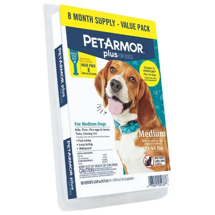 Petarmor plus Flea and Tick Prevention for Dogs, 8-Month Supply (Choose Your Size)