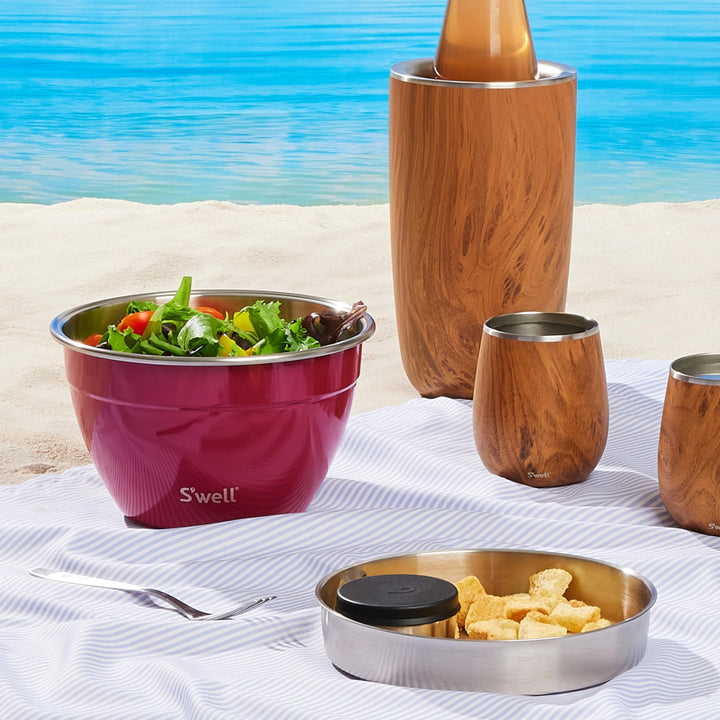 S'well Stainless Steel Salad Bowl Kit 64oz, Wild Cherry, Comes with 2oz Mini Canister and Removable Tray for Organization, Leakproof, Easy to Clean, Dishwasher Safe 64 oz