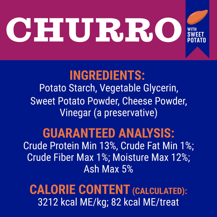 CHURRO Himalayan Cheese Treat Tub | Sweet Potato Churro | Lactose Free - Gluten Free - Grain Free | USA Made | for All Breeds | 16 x 6 inch Churros | Real Sweet Potato and Himalayan Cheese 1 Pound (Pack of 1)