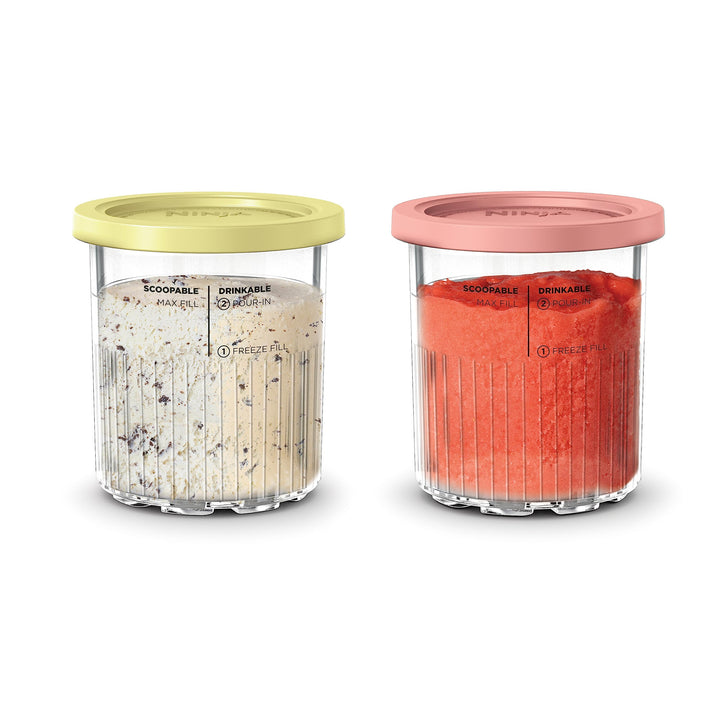 Ninja Creami Deluxe Pints 2 Pack, Compatible with NC500 Series Creami Deluxe Ice Cream Makers, Genuine Ninja Pint, BPA-Free & Dishwasher Safe, Color Lids, 1 Pint Each, Clear/Coral/Yellow, XSKPNTLD2?