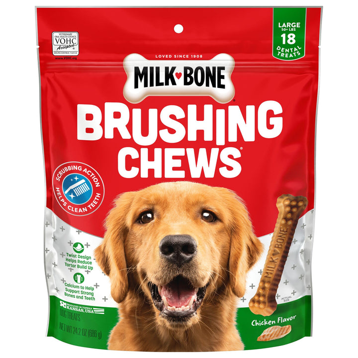 Milk-Bone Original Brushing Chews 18 Large Daily Dental Dog Treats Chicken (Large) 24.2 Ounce (Pack of 1)