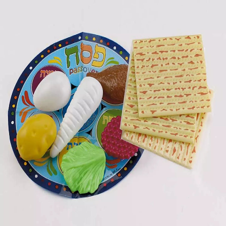 Rite Lite 10Pc Passover Children Play Seder Set 4.25" - Blue/Beige