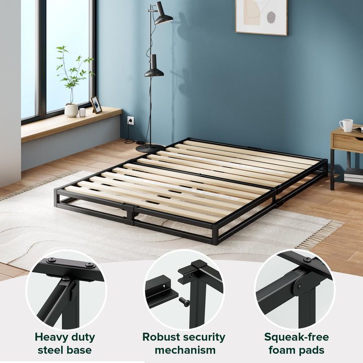 ZINUS Joseph 18 Inch Platform Bed Frame, Wood Slat Support, No Box Spring Needed, Eco Friendly WonderBox(TM) Packaging, Easy Assembly, Black, Queen 18 Inch Bed Frame New Small Box