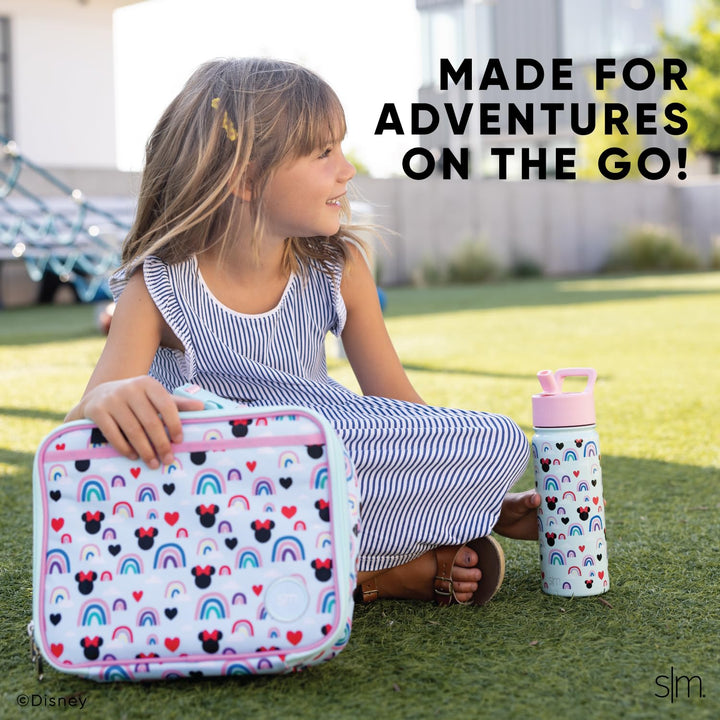 Simple Modern Disney Kids Lunch Box for Toddler | Reusable Insulated Bag for Girls | Meal Containers for School with Exterior and Interior Pockets | Hadley Collection | Minnie Mouse Rainbows Polyester Disney: Minnie Mouse Rainbows