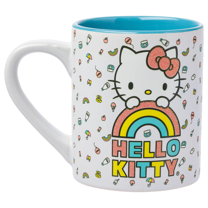 Silver Buffalo Sanrio Hello Kitty Rainbow Glitter Ceramic Mug, 14 Ounces Hello Kitty Pastel