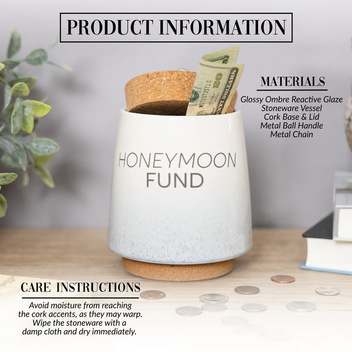 Pavilion - Honeymoon Fund 6.5-inch Unique Ceramic Piggy Bank Savings Bank Money Jar with Cork Base and Cork Lid, Ombre Gray 78620