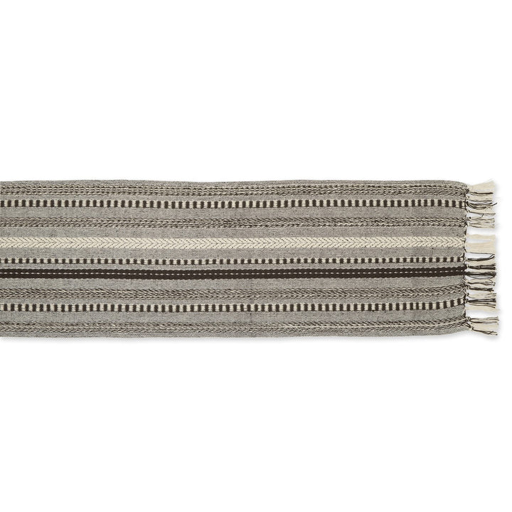 DII Farmhouse Braided Stripe Table Runner Collection, 15x72 (15x77, Fringe Included), Dark Brown 15x72" (15x77", Fringe Included) Striped