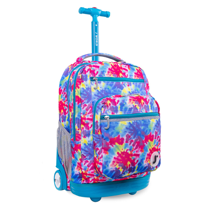 J World New York Sundance Rolling Backpack Girl Boy Roller Bookbag, Retro Bloom, 20 Inch