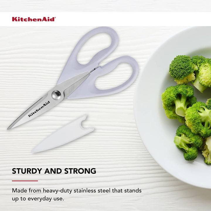 KitchenAid All Purpose Kitchen Shears with Protective Sheath for Everyday use, Dishwasher Safe Stainless Steel Scissors with Comfort Grip, 8.72-Inch, Lavendar Cream