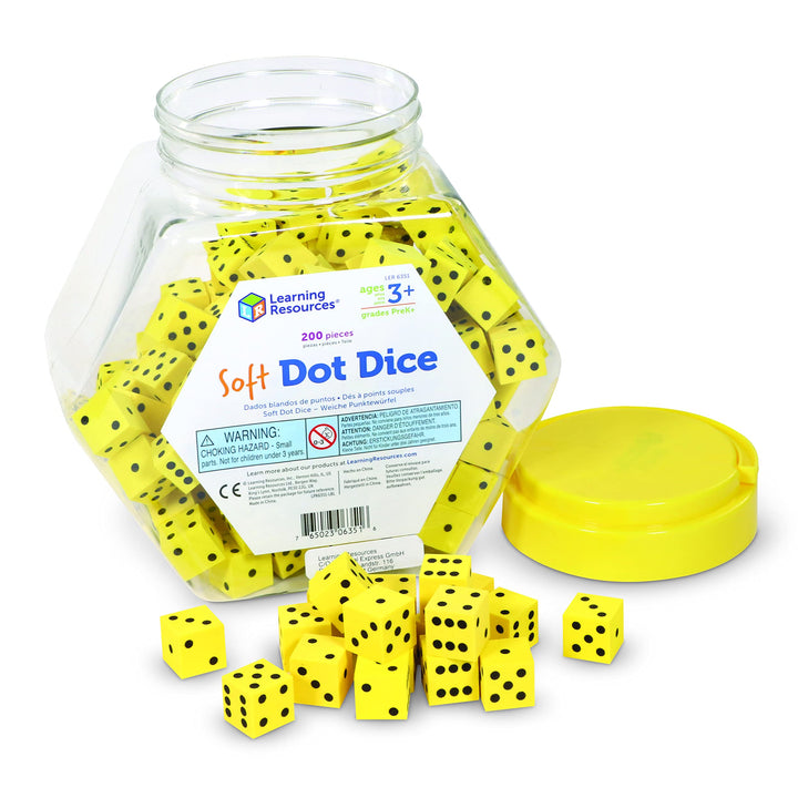 Learning Resources Hands-On Soft Dot Dice Bucket, Set of 200, Ages 3+, Classroom or Homeschool Supplies, Back to School Supplies,Teacher Supplies