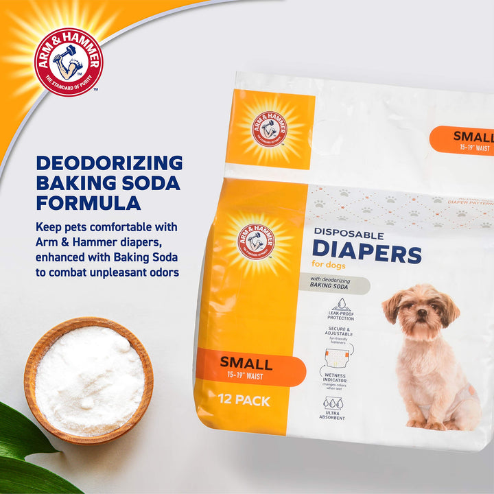 Arm & Hammer For Pets Male Dog Wraps, Medium 12 Ct | Ultra-Absorbent, Adjustable Male Dog Diapers with Leak-Proof Protection & Wetness Indicator | Arm & Hammer Baking Soda Enhanced for Odor Control Male Wraps Medium (12 Count)