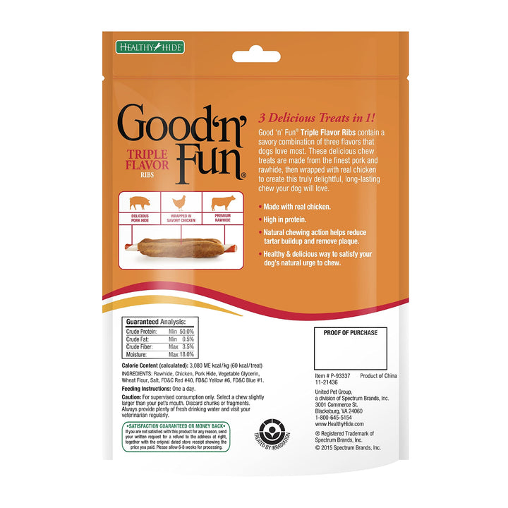 Good ’n’ Fun Triple Flavor Ribs, Rawhide Snack for All Dogs 8.4 Ounce (Pack of 1)