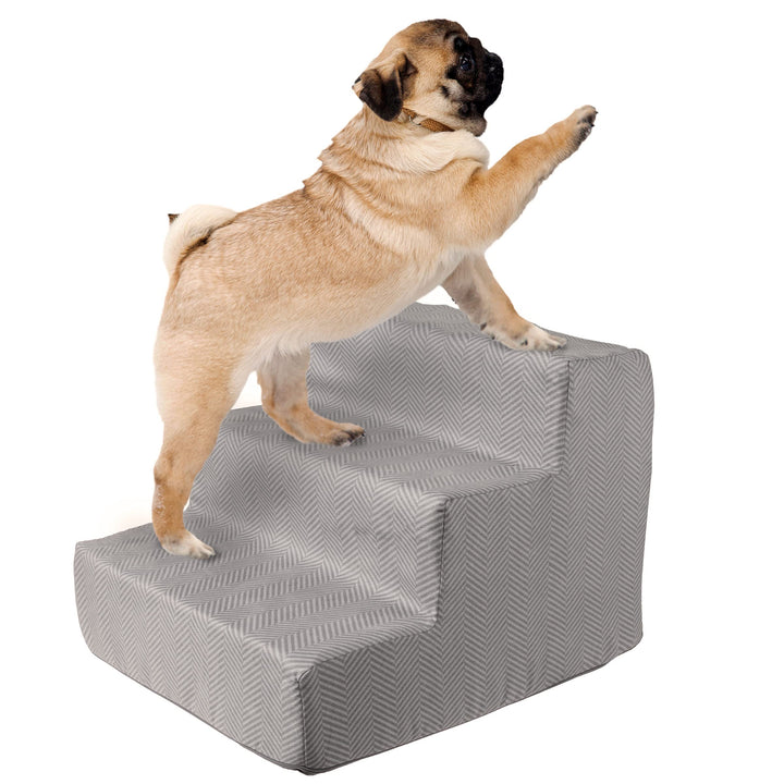 3-Step Pet Stairs - Nonslip Foam Dog and Cat Steps with Removable Zippered Microfiber Cover - 2-Tone Design for Home or Vehicle Use by PETMAKER (Gray) 3 Step Two-Tone Gray