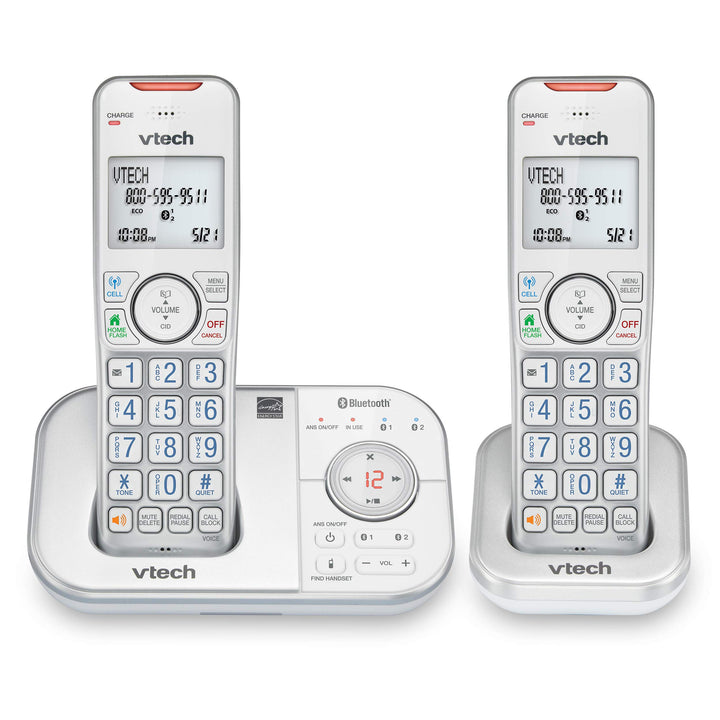 VTech VS112-27 DECT 6.0 Bluetooth 2 Handset Cordless Phone for Home with Answering Machine, Call Blocking, Caller ID, Intercom and Connect to Cell (White) White 2 Handsets