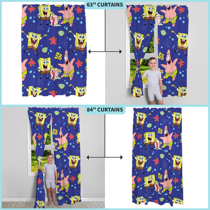 Franco Kids Room Window Curtains Drapes Set, 82 in x 63 in, Spongebob Squarepants