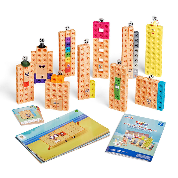 hand2mind MathLink Cubes Numberblocks 21-30 Activity Set, 20 Preschool Learning Activities, Counting Blocks, Linking Cubes, Educational Toys for Kids, Number Games, Math Manipulatives Kindergarten