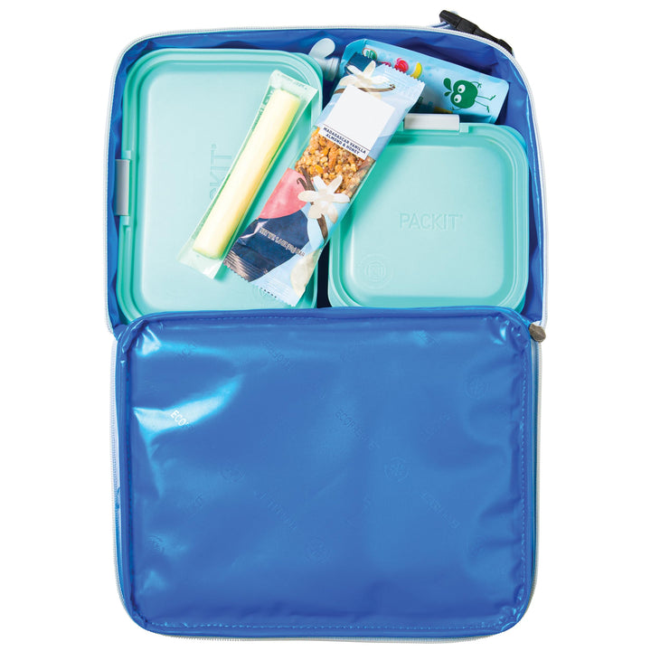 PackIt Freezable Classic Lunch Box, Blue Sky, Built with EcoFreeze Technology, Collapsible, Reusable, Zip Closure With Zip Front Pocket and Buckle Handle, Perfect for School Lunches