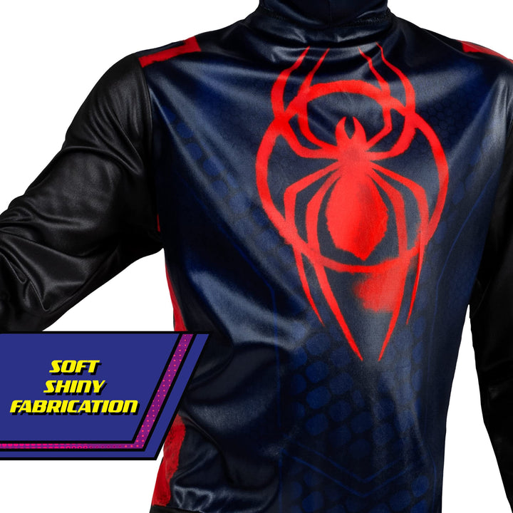 Marvel Miles Morales Official Youth Halloween Costume - Printed Jumpsuit with Fabric Mask Large