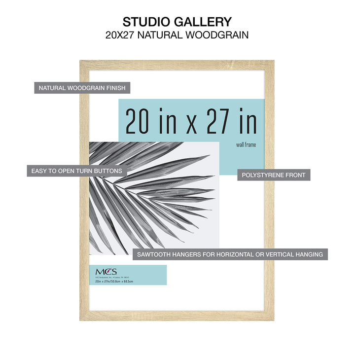 MCS Studio Gallery 20x27 Poster Frame Black Woodgrain, Vertical & Horizontal Wall Hanging Large Picture Frame for Photos, Posters & Art Prints (1-Pack) 1-Pack 20x27 - Select