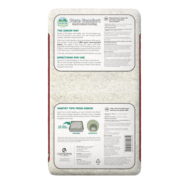 Oxbow Pure Comfort Small Animal Bedding - Odor & Moisture Absorbent, Dust-Free Bedding for Small Animals, White, 36 Liter Bag, 15.0" L x 8.7" W x 3.5" Th