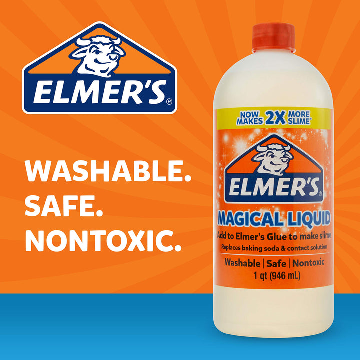 Elmer's Magical Liquid Slime Activator Solution, Updated Formula for Double Slime Output, Safe and Washable, 1 Quart Clear