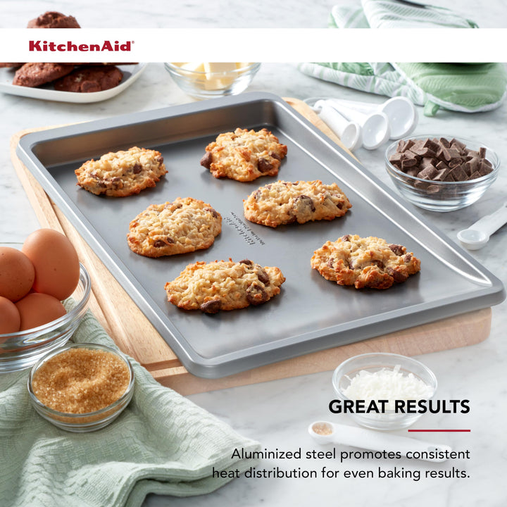 KitchenAid Nonstick 10 x 15 in Cookie Slider with Extended Handles for Easy Grip, Aluminized Steel to Promoted Even Baking, Dishwasher Safe,Contour Silver